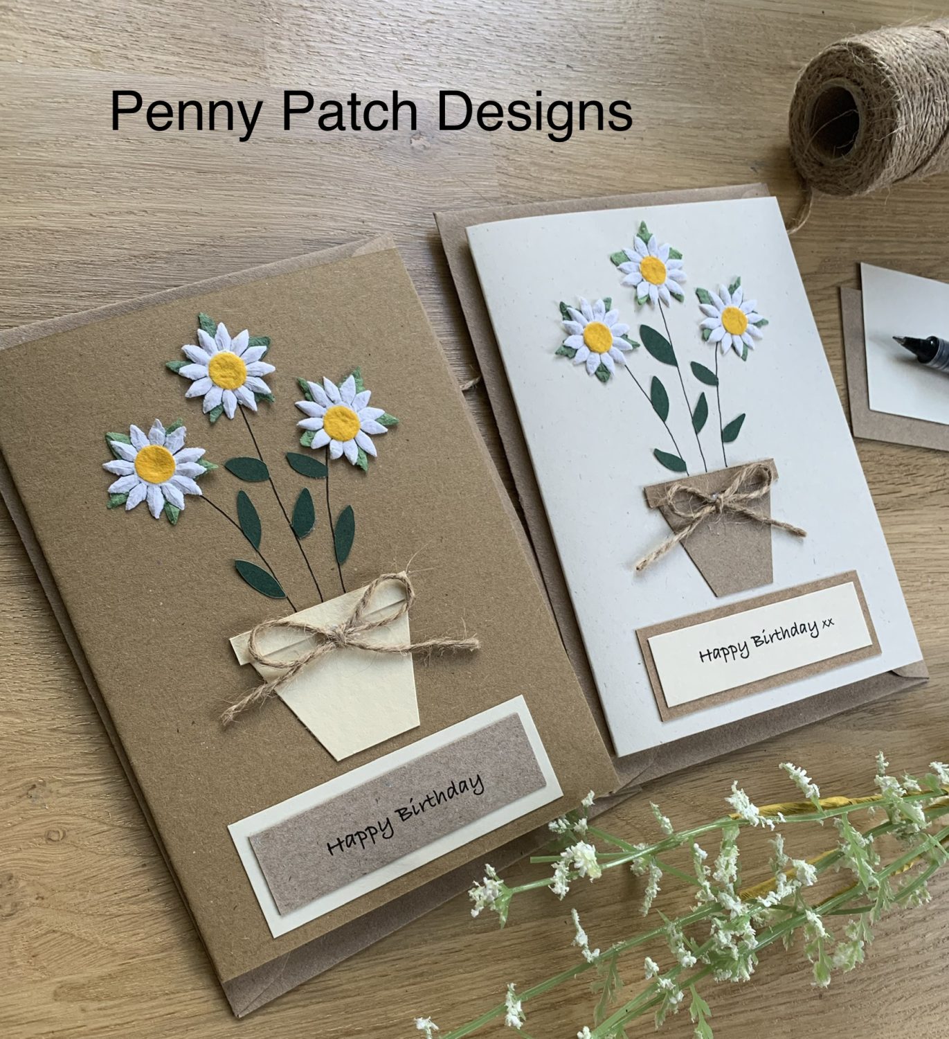 Daisy Flower Pot Handmade Birthday Card or for any occasion, personalised for free and free postage. Brown or Cream card. Recyclable. Daisy Flower Pot Handmade Birthday Card or for any occasion, personalised for free and free postage. Brown or Cream card. Recyclable.
