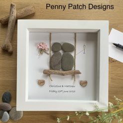 Handmade Wedding Engagement Anniversary Pebble Art Picture in White or Wood  frame. Personalised. Free Postage. Bride Groom Gift Present.