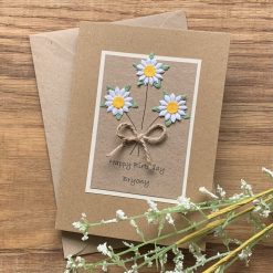 Daisy Flower Birthday or any occasion card. Handmade in UK for her.  Brown or Cream card. Free postage. Personalised for free. Recyclable.