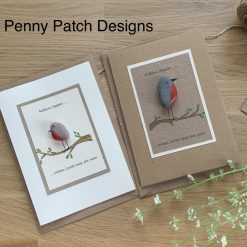 Handmade pebble Robin Sympathy Card. ‘Robins appear when loved ones are near’, cream or brown cards. Free postage. Recycled.