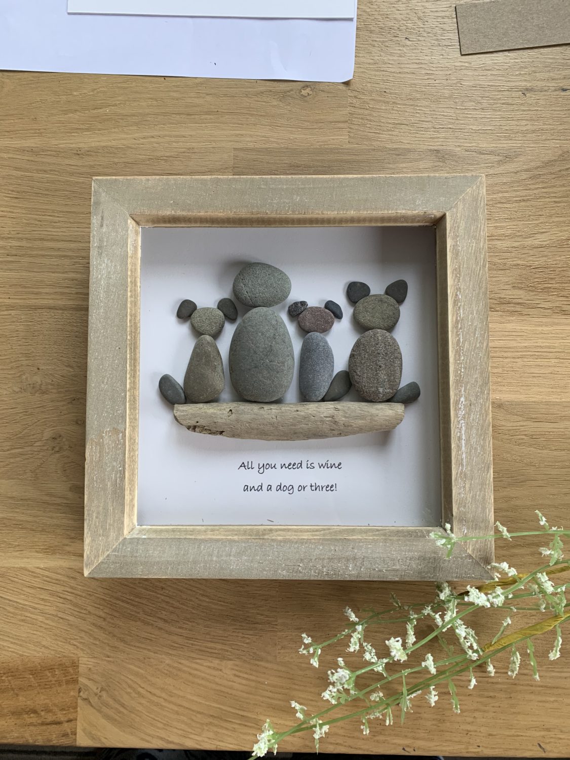 Personalised pet pebble art picture. Cat Dog Human Person handmade gift item. 7x7”. Free postage. White or Rustic Wood Frame. Personalised pet pebble art picture. Cat Dog Human Person handmade gift item. 7x7”. Free postage. White or Rustic Wood Frame.