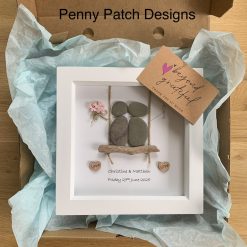 Handmade Wedding Engagement Anniversary Pebble Art Picture in White or Wood frame. Personalised. Free Postage. Bride Groom Gift Present. 3 Handmade Wedding Engagement Anniversary Pebble Art Picture in White or Wood frame. Personalised. Free Postage. Bride Groom Gift Present. 3