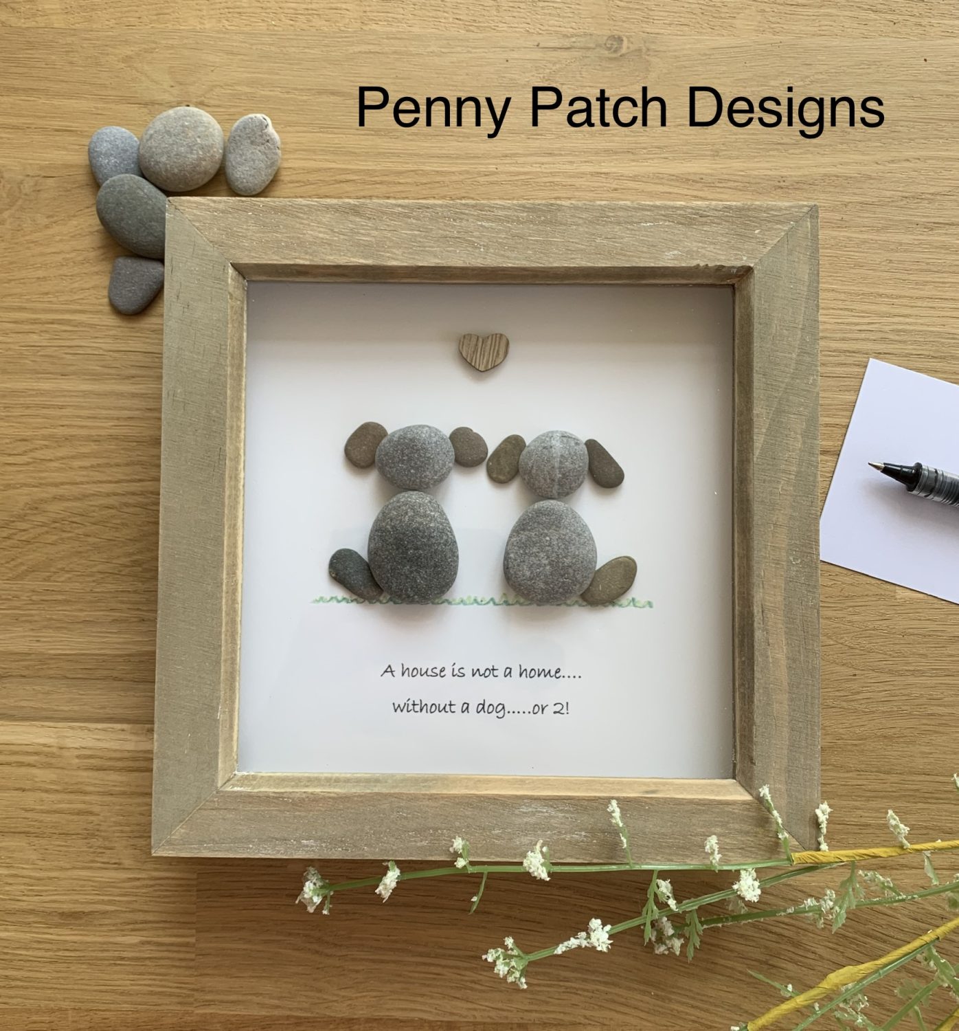 Framed dog doggie pebble picture. Dog lovers handmade gift item. Pebble art. Free postage. Personalised present. White or rustic wood frame. Framed dog doggie pebble picture. Dog lovers handmade gift item. Pebble art. Free postage. Personalised present. White or rustic wood frame.