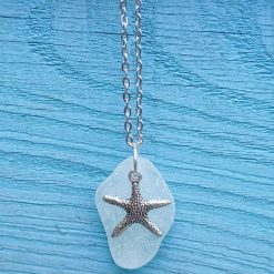 Sea Glass Starfish Pendant Necklace Chain Jewellery Handmade Cornish Sealife Gift Ooak