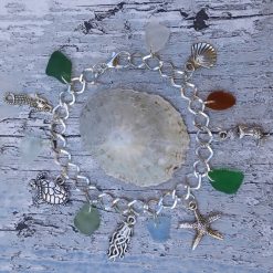 Cornish Sea Glass Sealife Bracelet Charm Chain Jewellery Handmade Gift Ooak