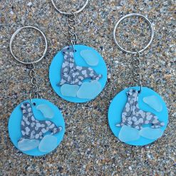 1 x Cornish Sea Glass Seal Keyring Ooak Wood Handmade Gifts Sealife Animals