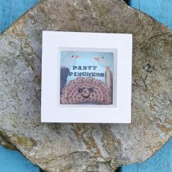 Small Sea Gull Cornish Pasty Pincher Sea Glass & Crochet Framed Picture Sea Beach Handmade Watercolour Handpainted Gift