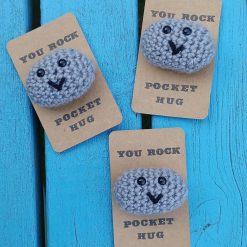 1 x Crochet Positive Pebble Pocket Hug You Rock Ooak Handmade Cornish Gifts