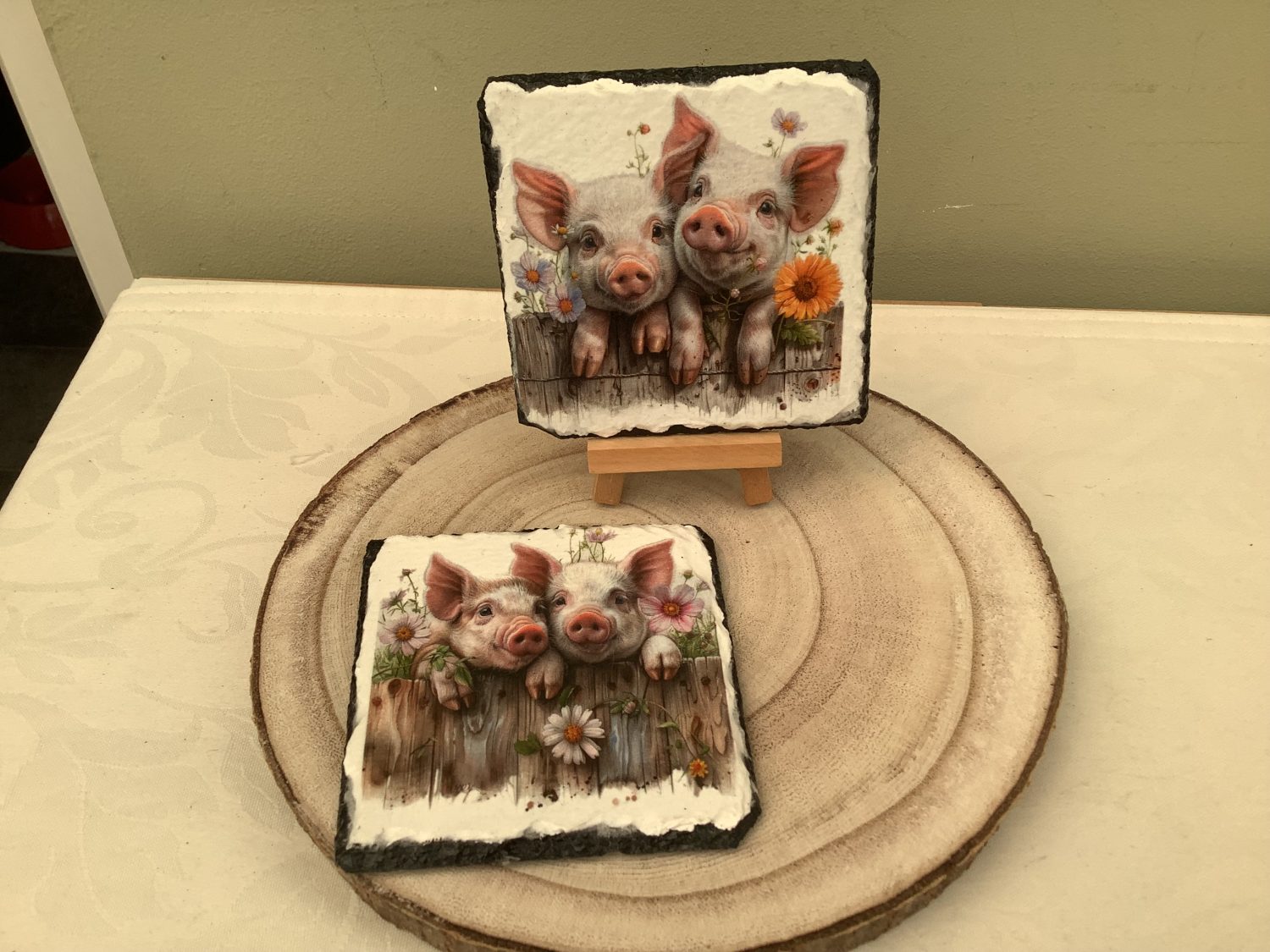 IMG_6078 DECOUPAGED SLATE COASTERS WITH BEAUTIFUL PIG DESIGN 1
