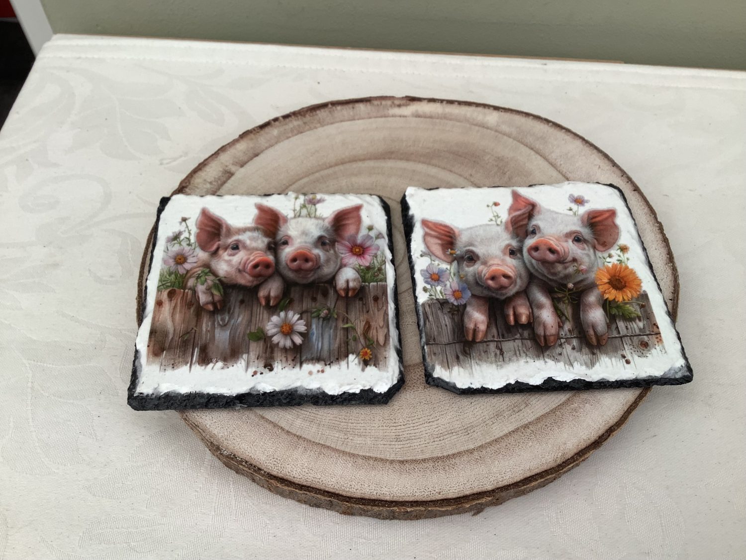 IMG_6080 DECOUPAGED SLATE COASTERS WITH BEAUTIFUL PIG DESIGN 2