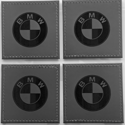 Set 4 BMW Custom Engraved Leatherette Drink Mats /Coasters In Grey
