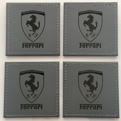 Set 4 FERRARI Custom Engraved Leatherette Drink Mats /Coasters Grey