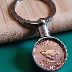 80th 1945 Birthday Farthing coin Double-sided Keyring
