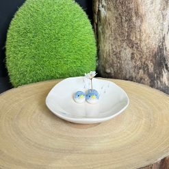 Handmade ceramic trinket dish with tiny blue birds