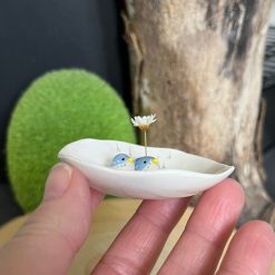 Handmade ceramic trinket dish with tiny blue birds 2 Handmade ceramic trinket dish with tiny blue birds 2