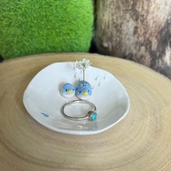 Handmade ceramic trinket dish with tiny blue birds 4 Handmade ceramic trinket dish with tiny blue birds 4
