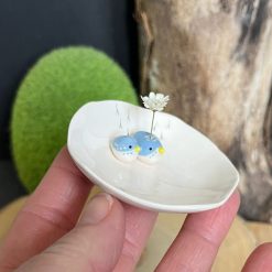 Handmade ceramic trinket dish with tiny blue birds 3 Handmade ceramic trinket dish with tiny blue birds 3