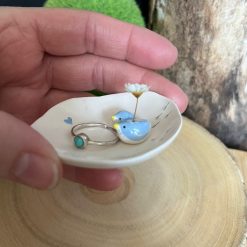 Handmade ceramic trinket dish with tiny blue birds 5 Handmade ceramic trinket dish with tiny blue birds 5