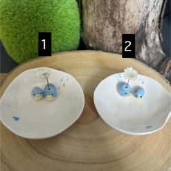 Handmade ceramic trinket dish with tiny blue birds 6 Handmade ceramic trinket dish with tiny blue birds 6