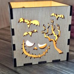 Halloween Wooden Lantern – Pumpkin Lantern Candle Holder – Spooky Shadow Box – DIY Flat Pack Tealight Holder