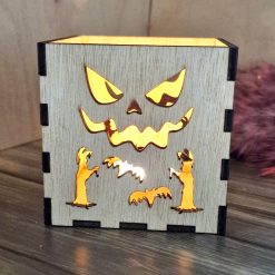 Halloween Lantern Wooden, Pumpkin Lantern Candle Holder, Spooky Shadow Box, DIY Flat Pack Tea Light Holder