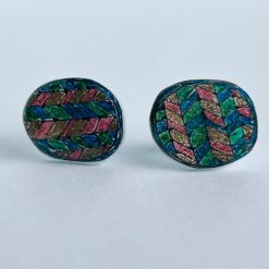 Ear Studs - Metallic Chevron - 15mm