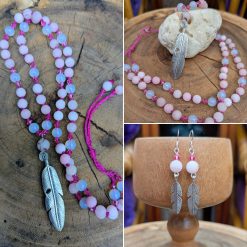 Feather Jewellery set - Cherry Blossom Jasper with Opalite