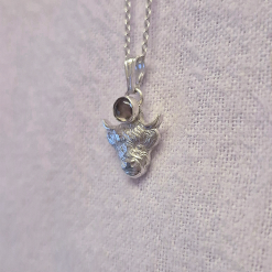 Pendant Only - Sterling Silver Highland Cow Pendant With Smoky Quartz 3