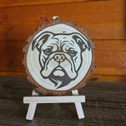 Bulldog Decorative Log Slice on an Easel