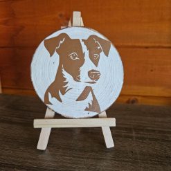 Jack Russell Log Slice on an Easel