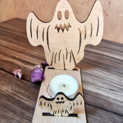 Halloween Ghost Tea Light Holder, Wooden Candle Lantern, Spooky Home Décor, DIY Assembly Kit