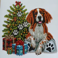 Handmade Diamond Art Christmas Card and Envelope-Spaniel