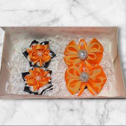 Gift box with hairbows collection in orange colors (4 in 1)