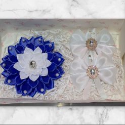 Gift box with hairbows collection blue/white colors ( 3 in 1)