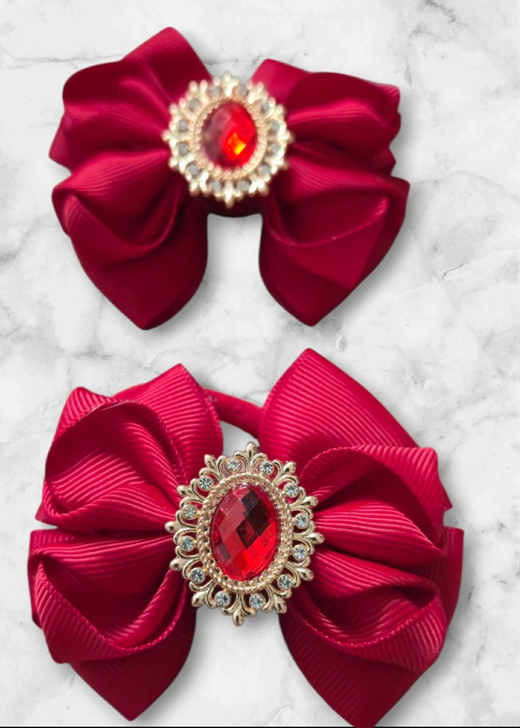 Gift box with hairbows collection in red colors. Gift box with hairbows collection in red colors.