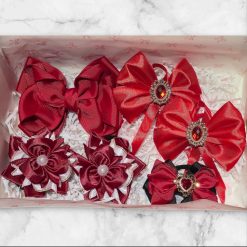 Gift box with hair clip and hair bows pretty dark red colors! (6 in 1)