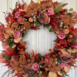 Large Autumn Russet & Pink, Rose, Berry Autumnal foliageWreath