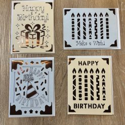 A Handcrafted Birthday Card Set of 4 – Precision Cut & Shiny insert