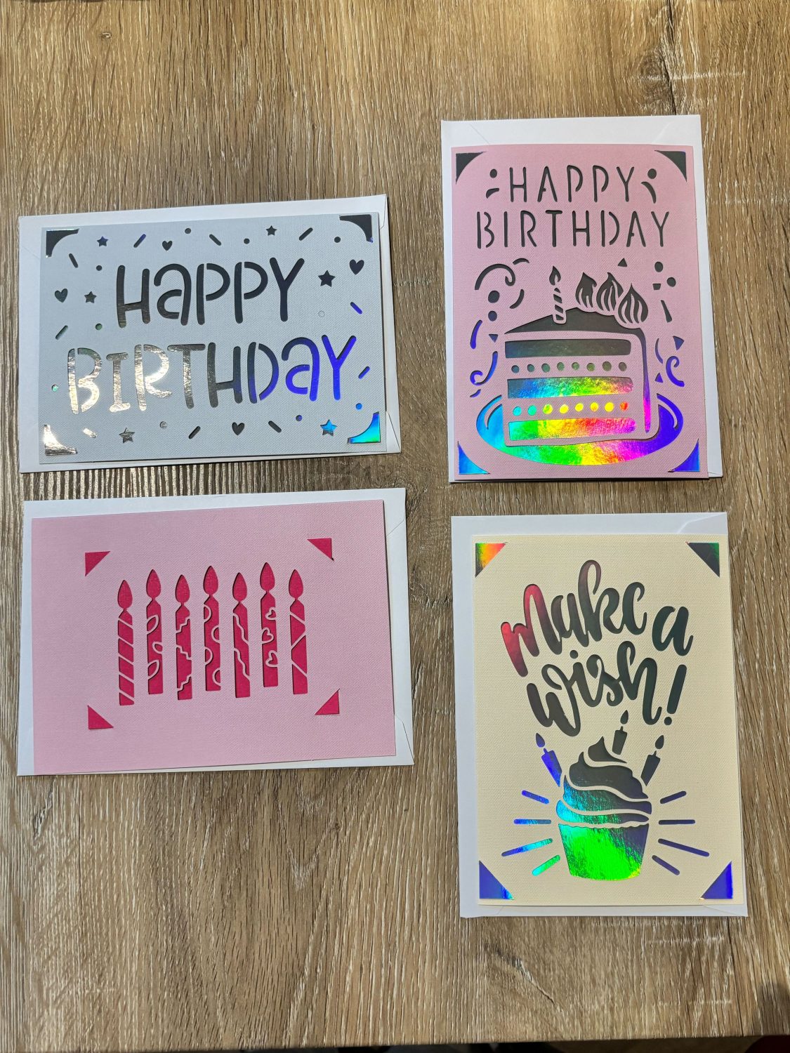 A Set of 4 Handcrafted Birthday Cards – Precision Cut Designs A Set of 4 Handcrafted Birthday Cards – Precision Cut Designs