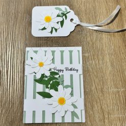 A Handmade Daisy Birthday Card & Gift Tag Set – 3D Floral Design with Fence Background