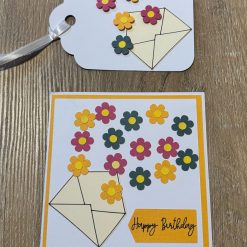 A Handmade Happy Birthday Card & Gift Tag Set – Envelope of Colorful Flowers 3D Design