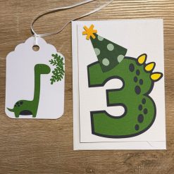 Handmade Dinosaur 3rd Birthday Card with Matching Gift Tag