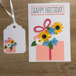 Handmade Birthday Card with Gift Tag – Floral Present Design