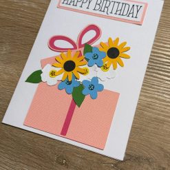 Handmade Birthday Card with Gift Tag – Floral Present Design 1