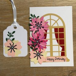 Handmade Floral Birthday Card with Matching Gift Tag – Window & Flowers Design
