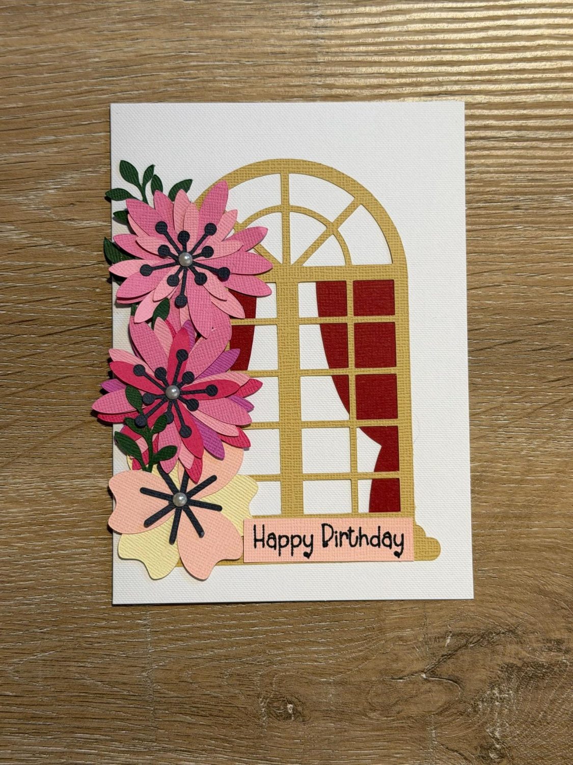 Handmade Floral Birthday Card with Matching Gift Tag – Window & Flowers Design Handmade Floral Birthday Card with Matching Gift Tag – Window & Flowers Design