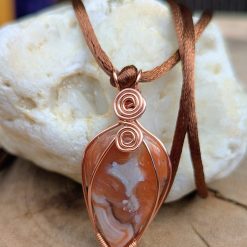 Wire wrapped pendant - agate in copper, orange 1 Wire wrapped pendant - agate in copper, orange 1