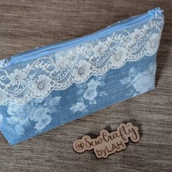 Denim floral patterned cosmetic bag