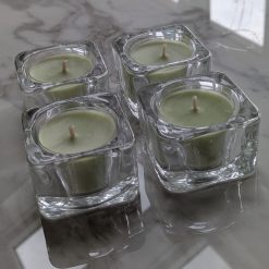 4 Scented Tea Light Candles & Glass Holders