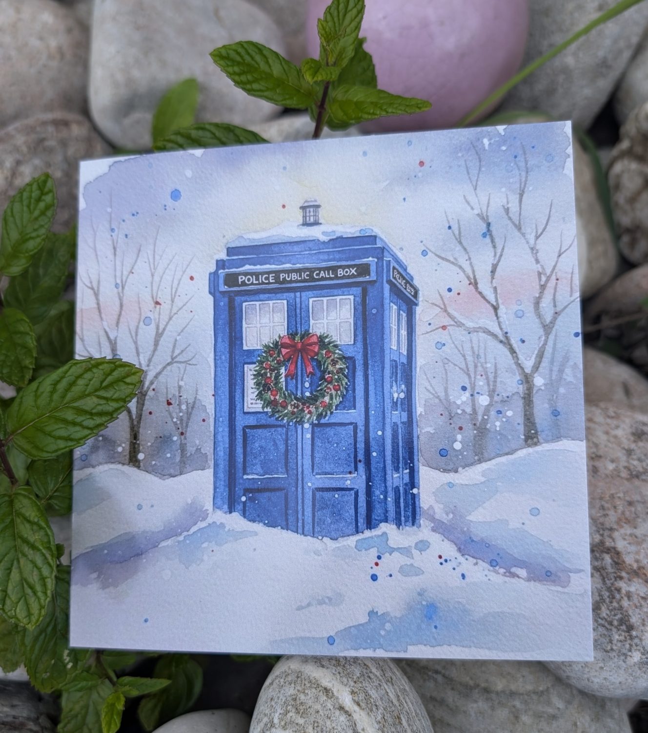 TARDIS in the snow Greetings Card TARDIS in the snow Greetings Card